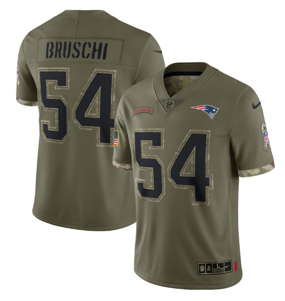 Men's New England Patriots #54 Tedy Bruschi 2022 Olive Salute To Service Limited Stitched Jersey - Puhuasuan