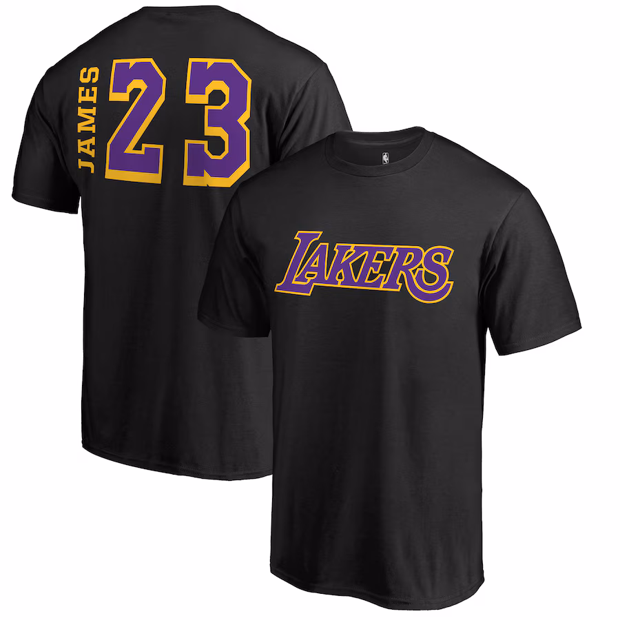 Men's Los Angeles Lakers LeBron James Black Sidesweep Name & Number T-Shirt - Puhuasuan