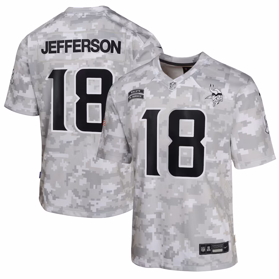 Youth Minnesota Vikings Justin Jefferson Nike Arctic Camo 2024 Salute to Service Game Jersey - Puhuasuan