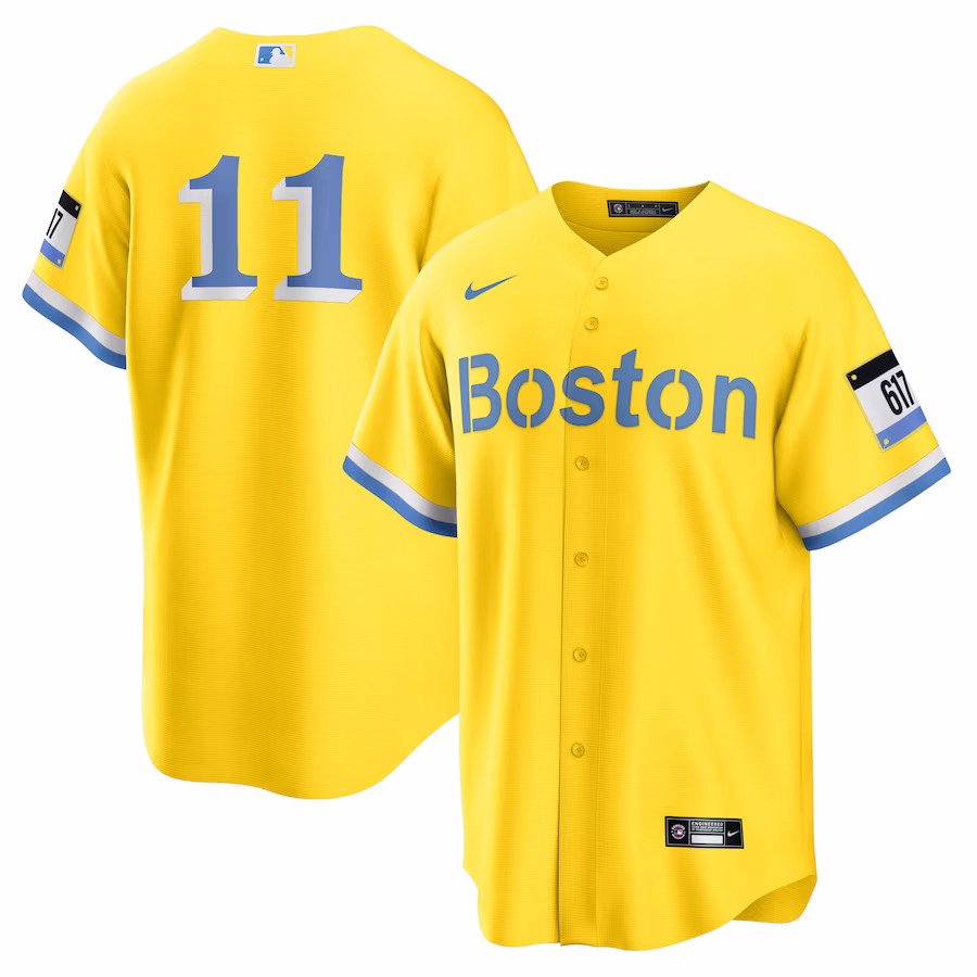 Men's Boston Red Sox Rafael Devers Nike Gold/Light Blue City Connect Replica Player Jersey - Puhuasuan