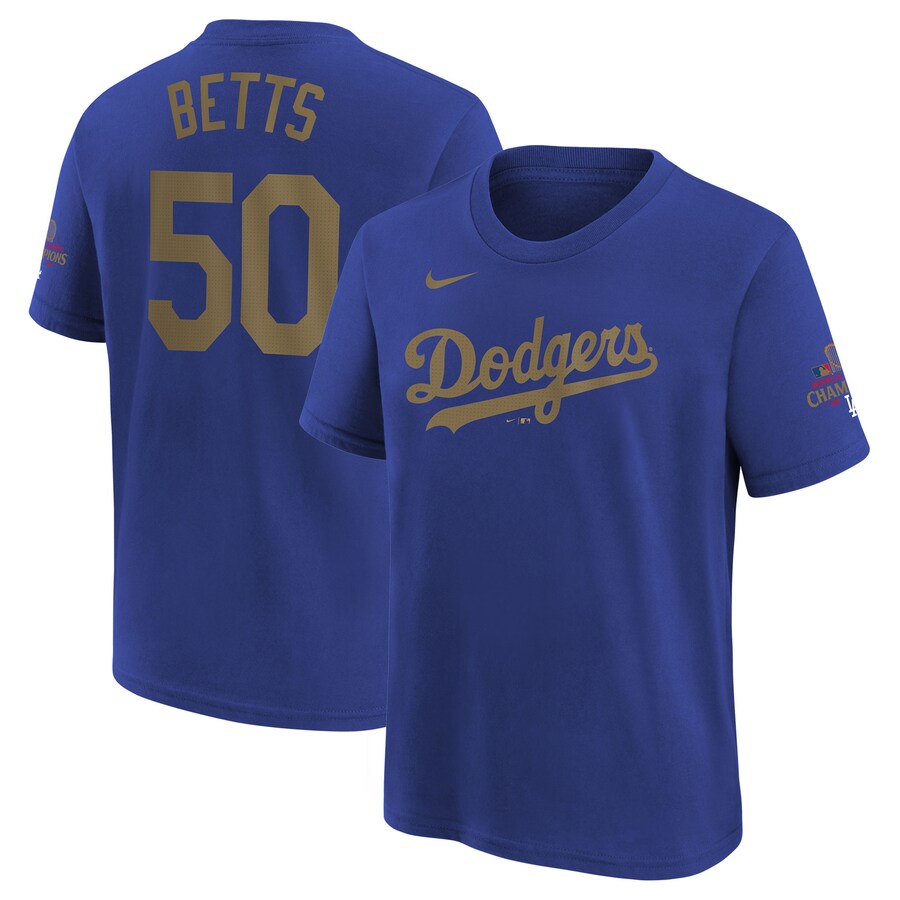 Youth Los Angeles Dodgers Mookie Betts Nike Royal 2025 Gold Collection Name & Number T-Shirt - Puhuasuan