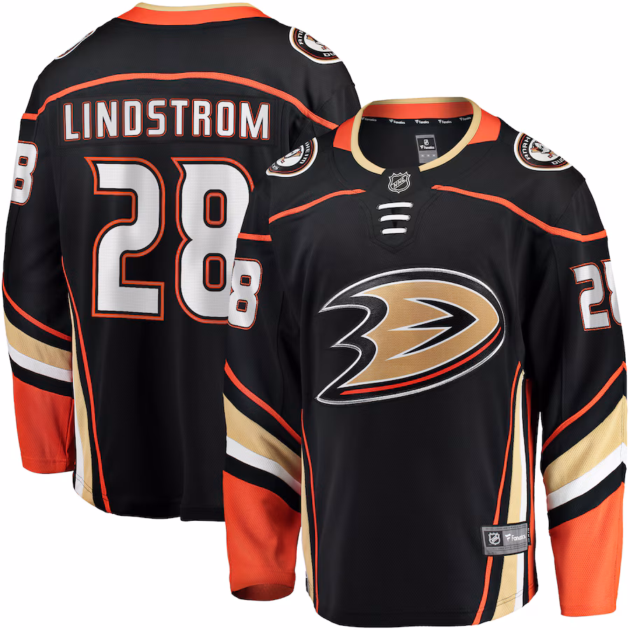 Men's Anaheim Ducks Gustav Lindstrom Fanatics Black Home Premier Breakaway Player Jersey - Puhuasuan