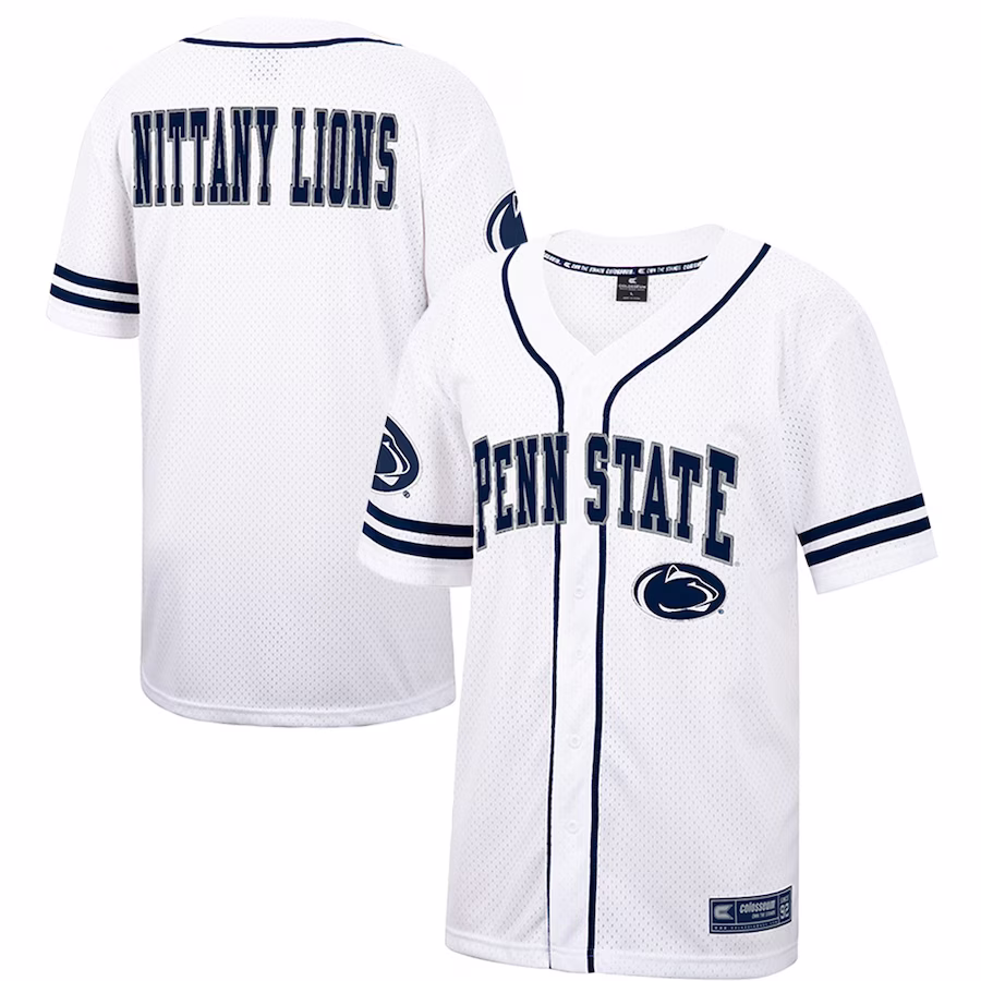 Penn State Nittany Lions Colosseum Free Spirited Mesh Button-Up Baseball Jersey - White - Puhuasuan
