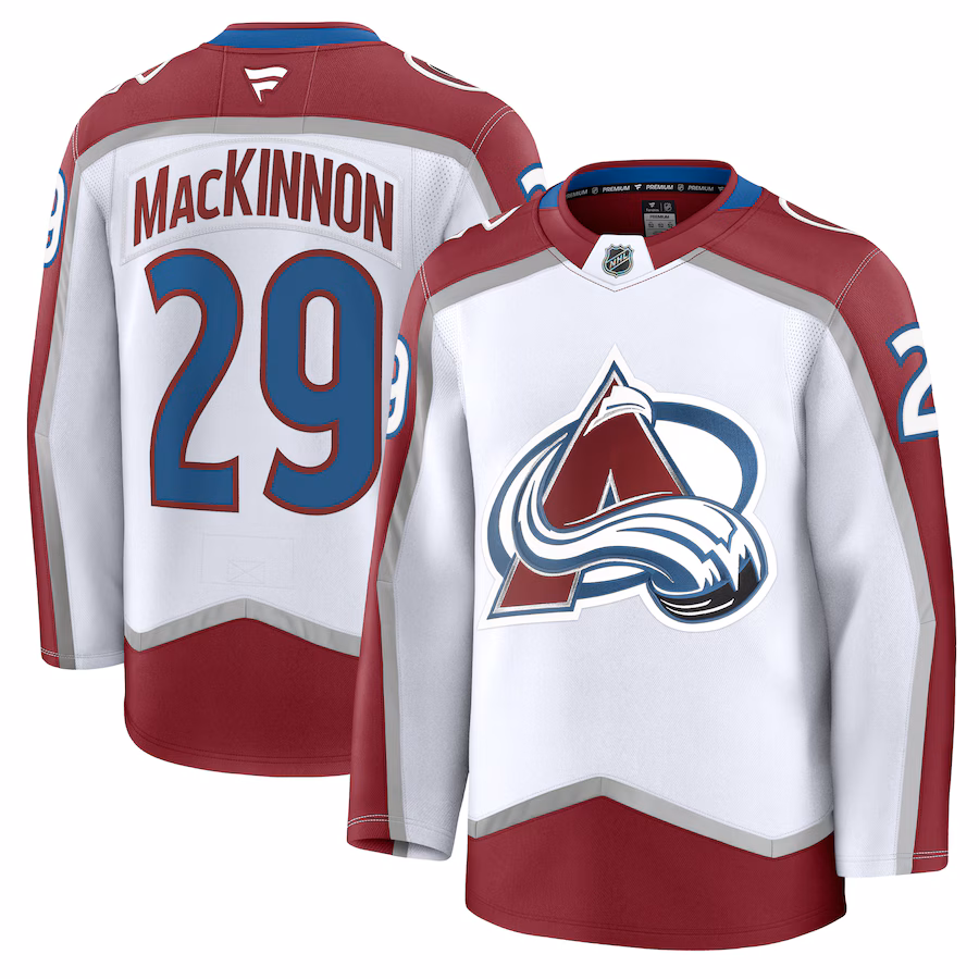 Men's Colorado Avalanche Nathan MacKinnon Fanatics White Away Premium Jersey - Puhuasuan