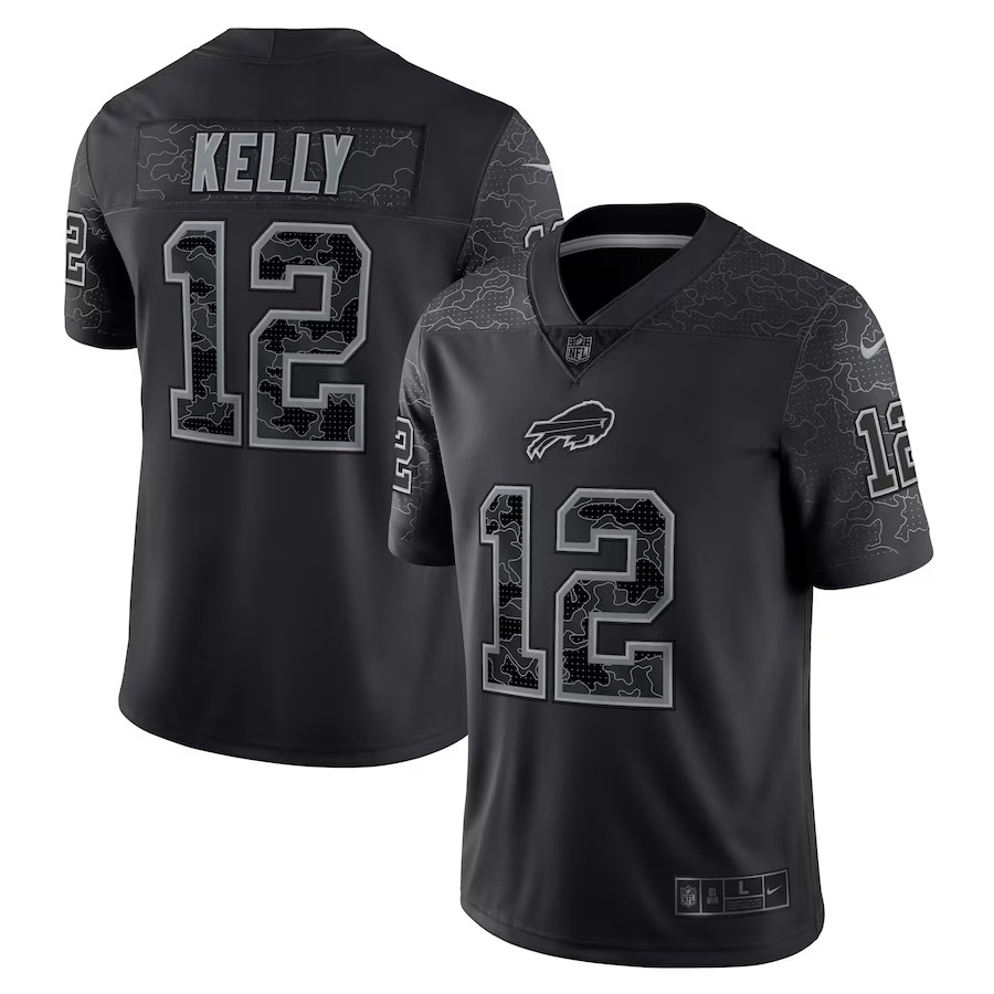 Men's Buffalo Bills Jim Kelly Nike Black Retired Player RFLCTV Limited Jersey - Puhuasuan