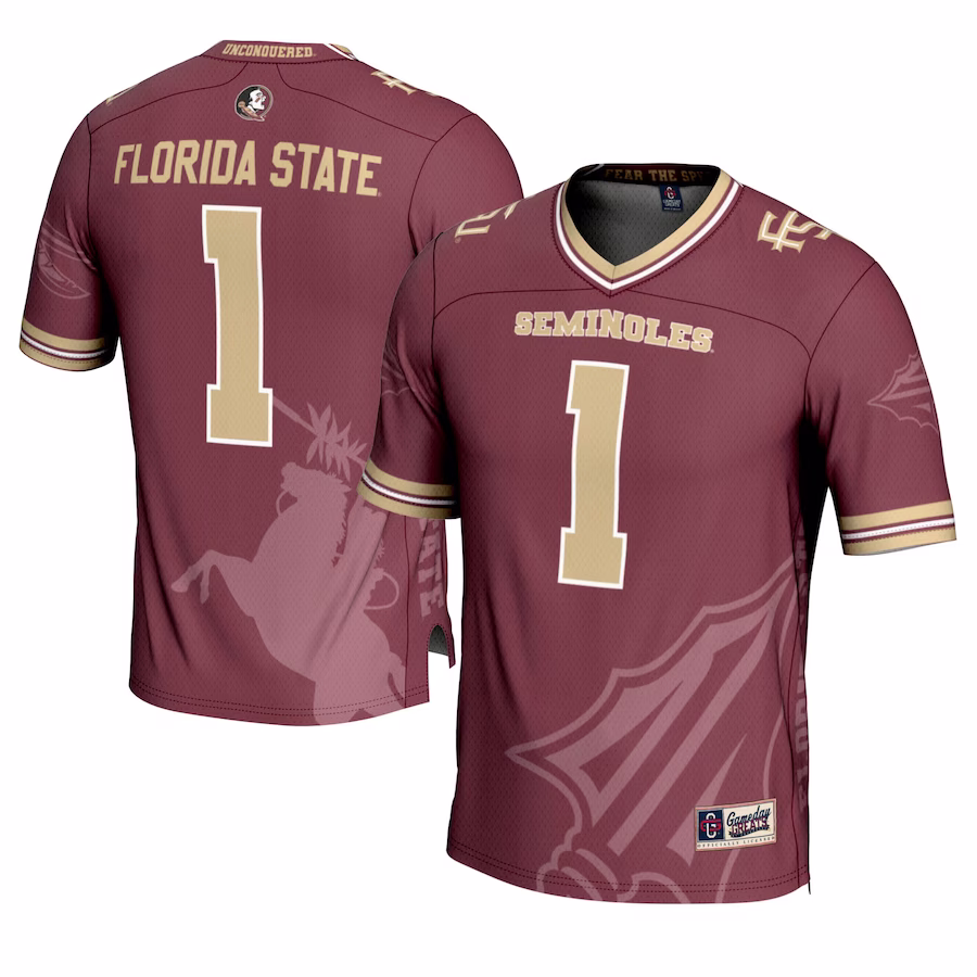 #1 Florida State Seminoles GameDay Greats Youth Icon Print Football Fashion Jersey - Garnet - Puhuasuan