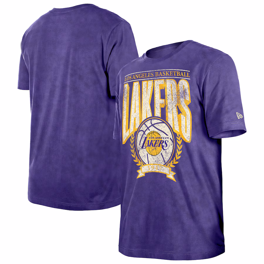 Men's Los Angeles Lakers  New Era Purple Hardwood Classics Oversized Boxy Mineral Wash T-Shirt - Puhuasuan