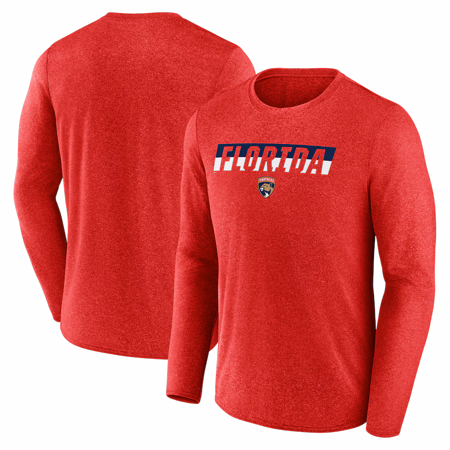 Men's Florida Panthers Fanatics Heather Red Transition Long Sleeve T-Shirt - Puhuasuan