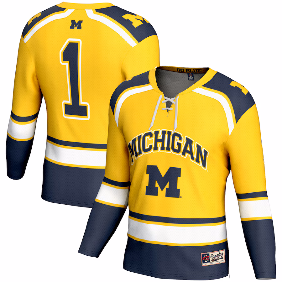 Youth GameDay Greats #1 Maize Michigan Wolverines Hockey Jersey - Puhuasuan