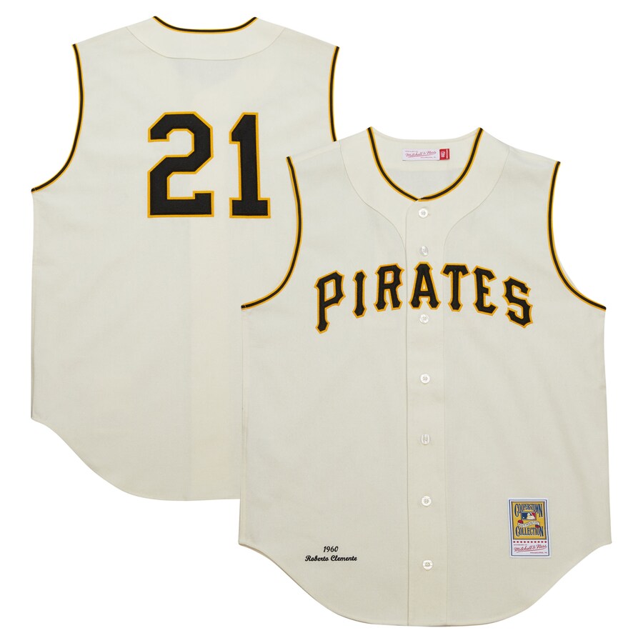 Men's Pittsburgh Pirates Roberto Clemente Mitchell & Ness Cream Cooperstown Collection 1960 Authentic Jersey - Puhuasuan