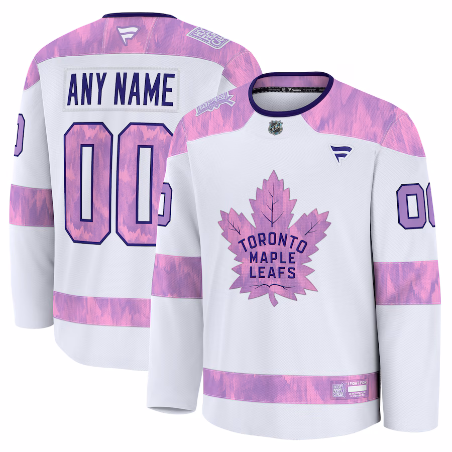 Men's Toronto Maple Leafs Fanatics White 2024 Hockey Fights Cancer Custom Practice Jersey - Puhuasuan
