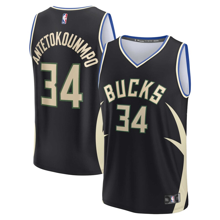 Men's Milwaukee Bucks Giannis Antetokounmpo Fanatics Black Fast Break Replica Player Jersey - Statement Edition - Puhuasuan