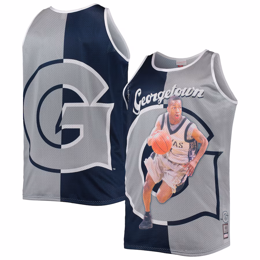 Men's Mitchell & Ness Allen Iverson Navy/Gray Georgetown Hoyas Sublimated Player Big & Tall Tank Top - Puhuasuan