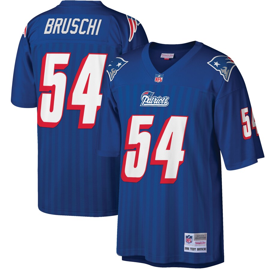 Men's New England Patriots Tedy Bruschi Mitchell & Ness Royal Big & Tall 1996 Retired Player Replica Jersey - Puhuasuan