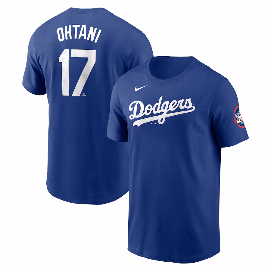 Men's Los Angeles Dodgers Shohei Ohtani Nike Royal 2025 MLB World Tour: Tokyo Series Name & Number T-Shirt - Puhuasuan