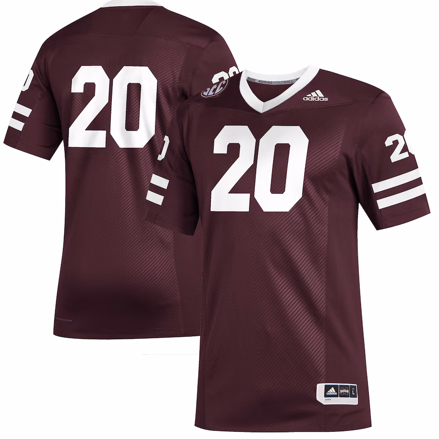Men's adidas #20 Maroon Mississippi State Bulldogs Premier Strategy Football Jersey - Puhuasuan