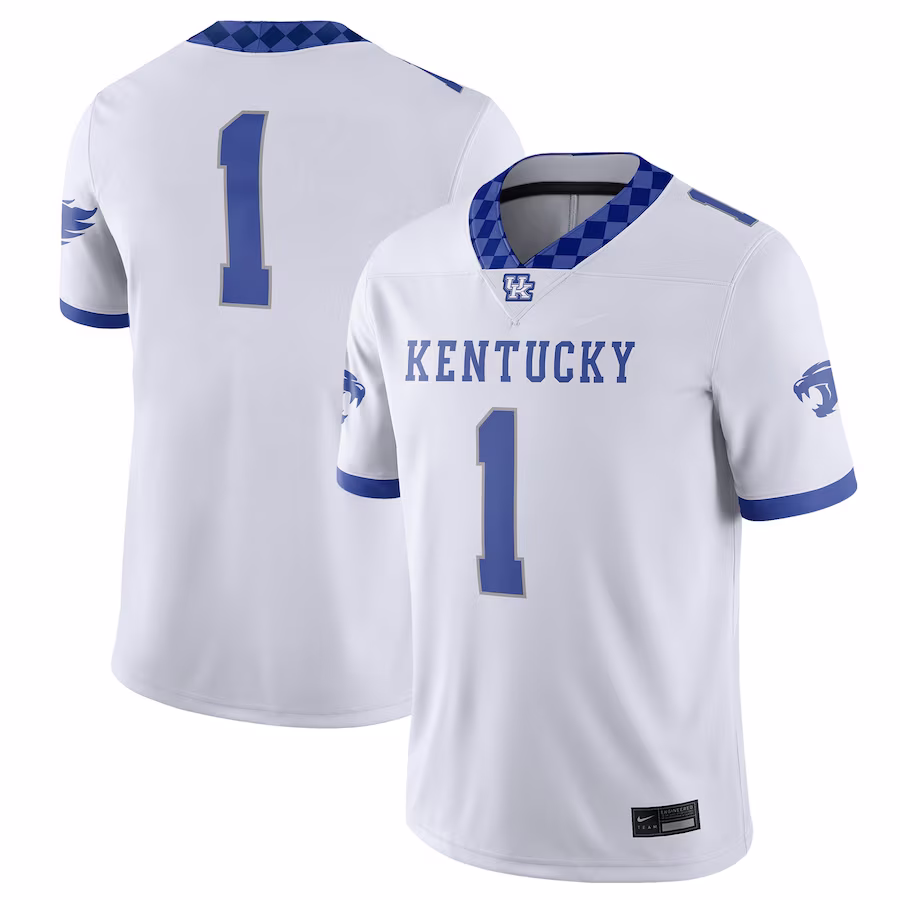 #1 Kentucky Wildcats Nike Football Game Jersey - White/Royal - Puhuasuan
