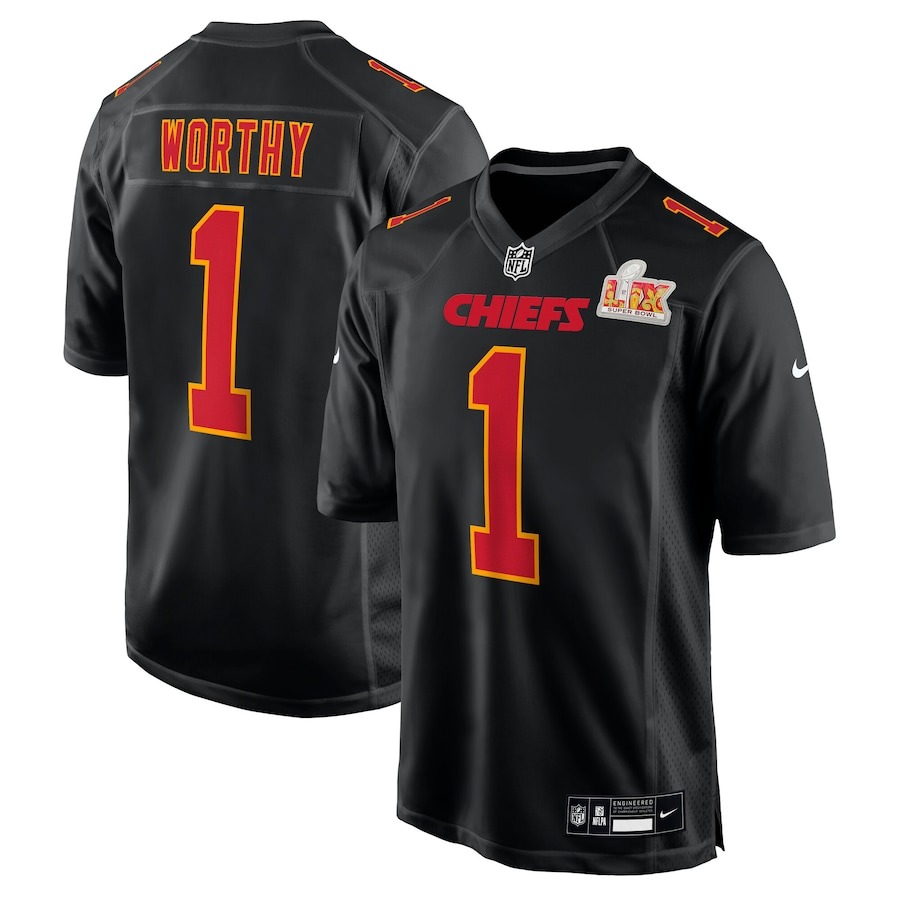 Men's Kansas City Chiefs Xavier Worthy Nike Carbon Black Super Bowl LIX Fashion Game Jersey - Puhuasuan