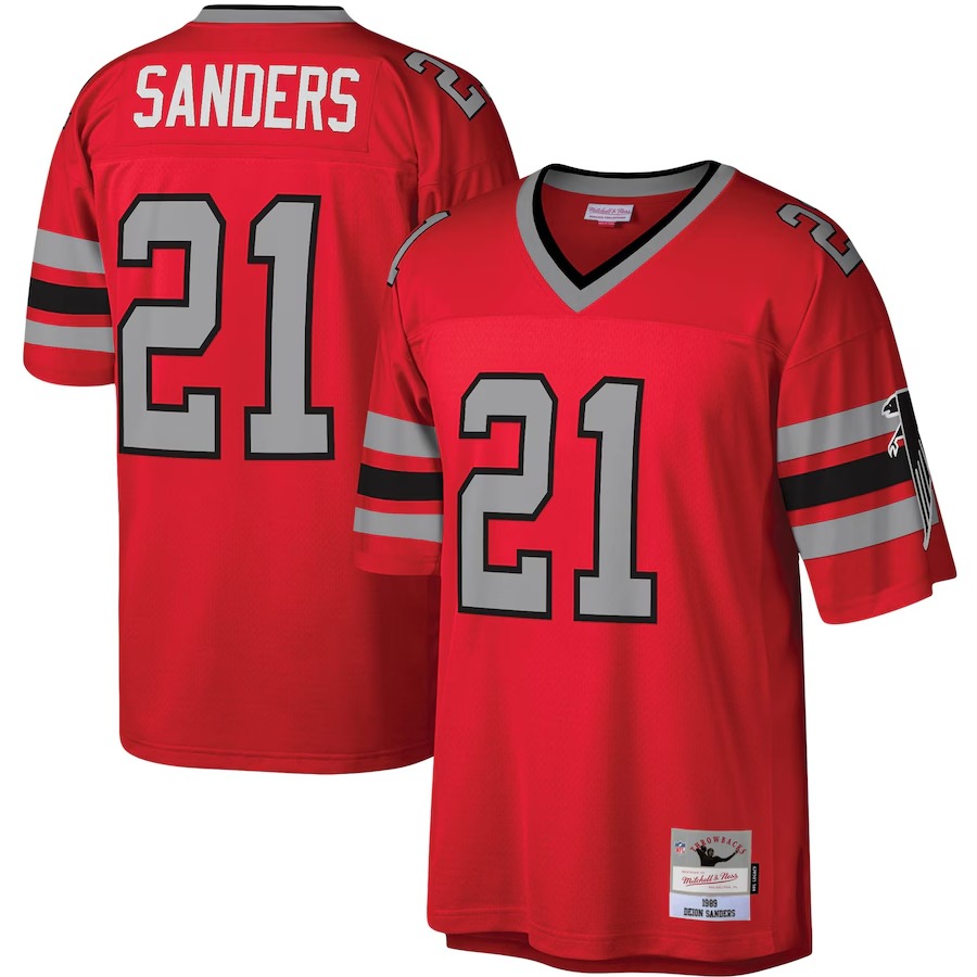 Men's Atlanta Falcons Deion Sanders Mitchell & Ness Red Legacy Replica Jersey - Puhuasuan