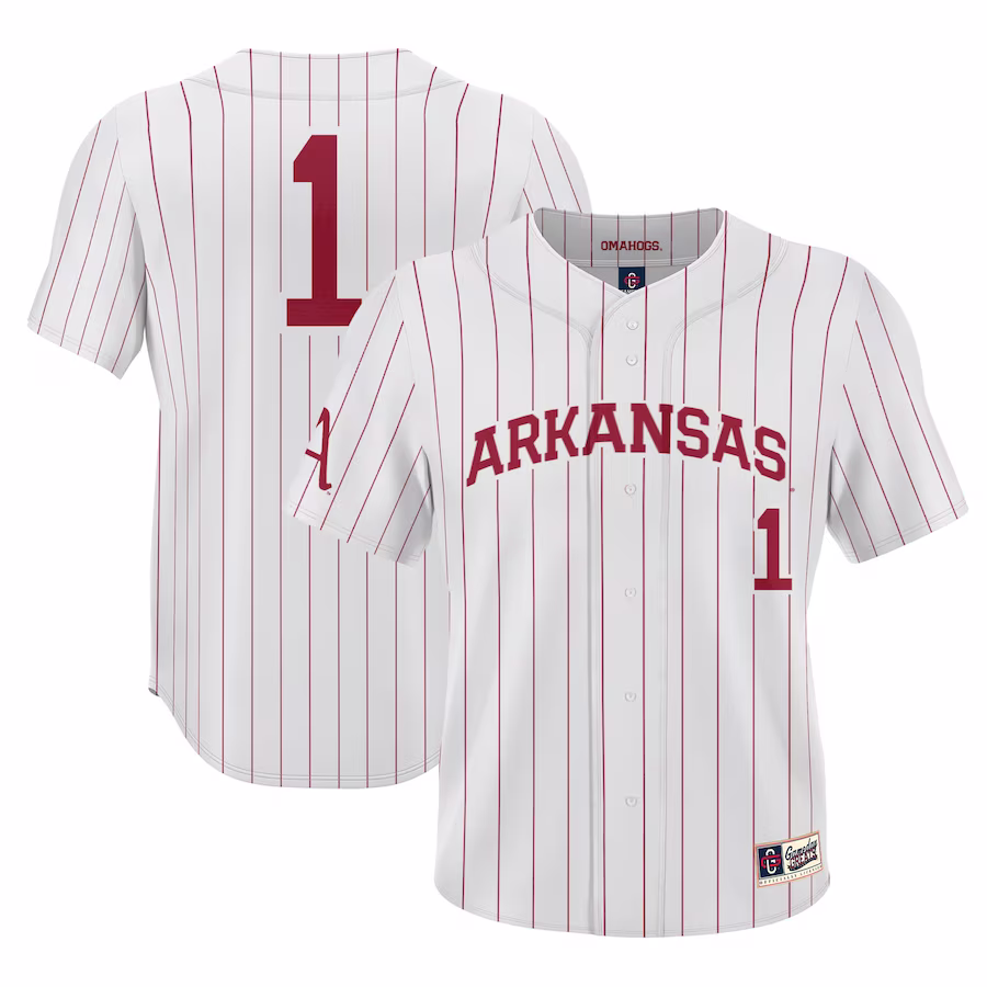#1 Arkansas Razorbacks GameDay Greats Lightweight Baseball Jersey - White - Puhuasuan