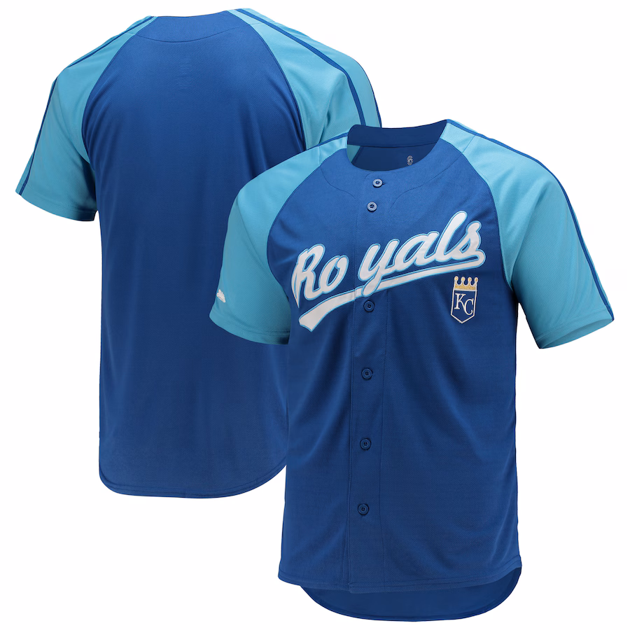 Men's Kansas City Royals Stitches Royal Button-Down Raglan Replica Jersey - Puhuasuan