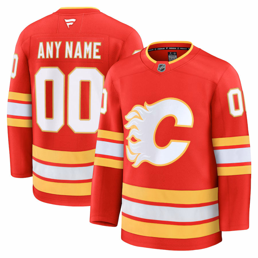 Men's Calgary Flames Fanatics Red Home Premium Custom Jersey - Puhuasuan