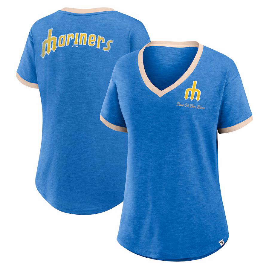 Women's Seattle Mariners Fanatics Royal Binge Worthy Stadium Slub V-Neck T-Shirt - Puhuasuan