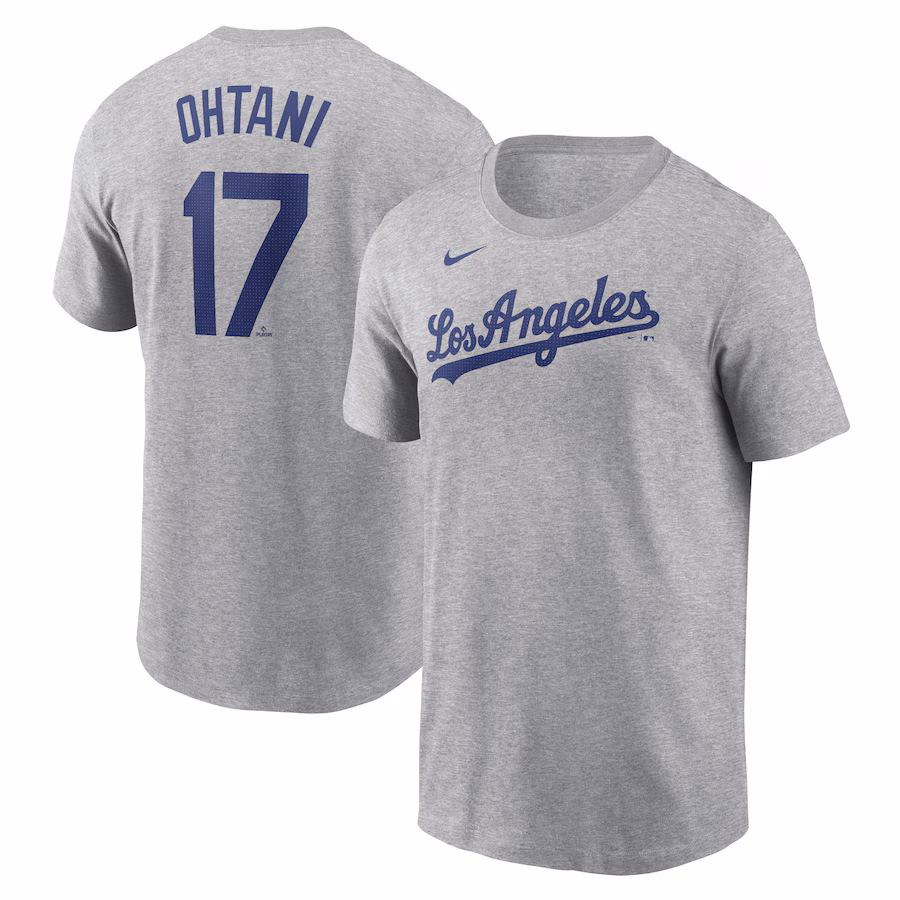 Men's Los Angeles Dodgers Shohei Ohtani Nike Gray 2024 Fuse Name & Number T-Shirt - Puhuasuan