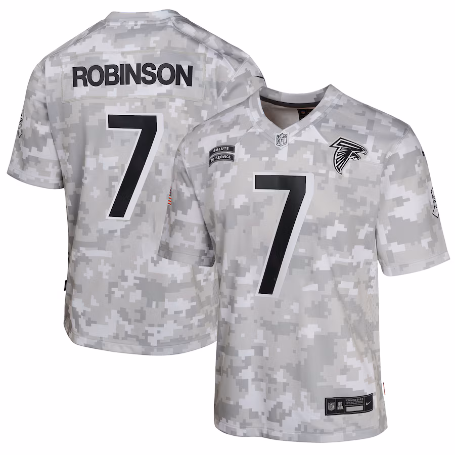 Youth Atlanta Falcons Bijan Robinson Nike Arctic Camo 2024 Salute to Service Game Jersey - Puhuasuan