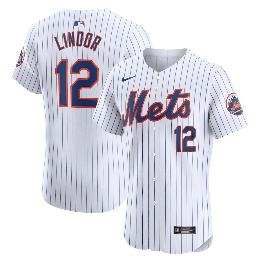 Men's New York Mets Francisco Lindor Nike White Home Elite Sponsor Patch Player Jersey - Puhuasuan