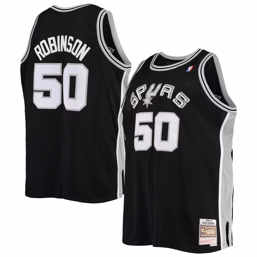 Men's San Antonio Spurs David Robinson Mitchell & Ness Black 1998/99 Big & Tall Hardwood Classics Swingman Jersey - Puhuasuan