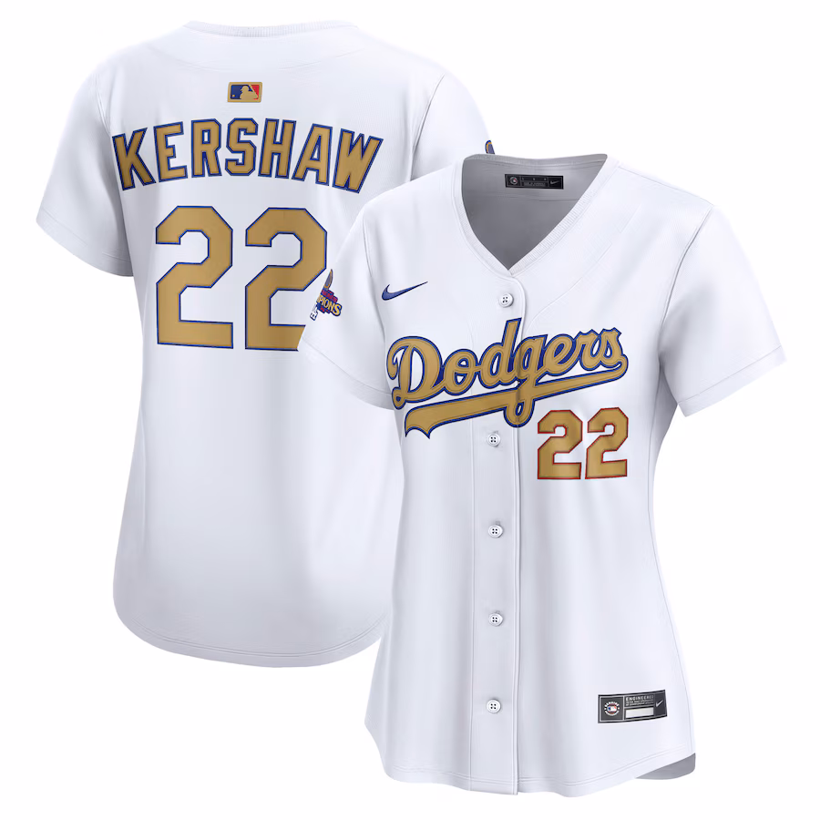 Women's Los Angeles Dodgers Clayton Kershaw Nike White 2025 Gold Collection Limited Jersey - Puhuasuan