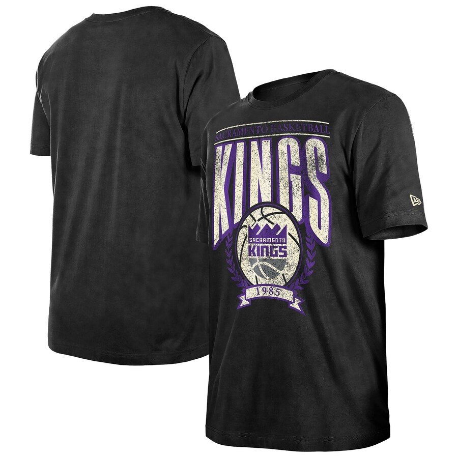 Men's Sacramento Kings  New Era Black Hardwood Classics Oversized Boxy Mineral Wash T-Shirt - Puhuasuan