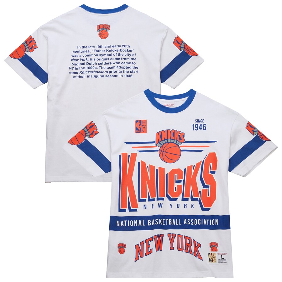 Unisex New York Knicks  Mitchell & Ness White Hardwood Classics Vintage Team Origins Premium T-Shirt - Puhuasuan