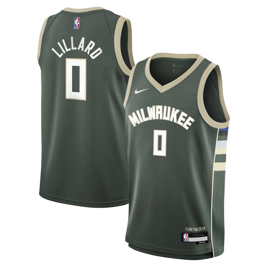 Youth Milwaukee Bucks Damian Lillard Nike Hunter Green Swingman Jersey - Icon Edition - Puhuasuan