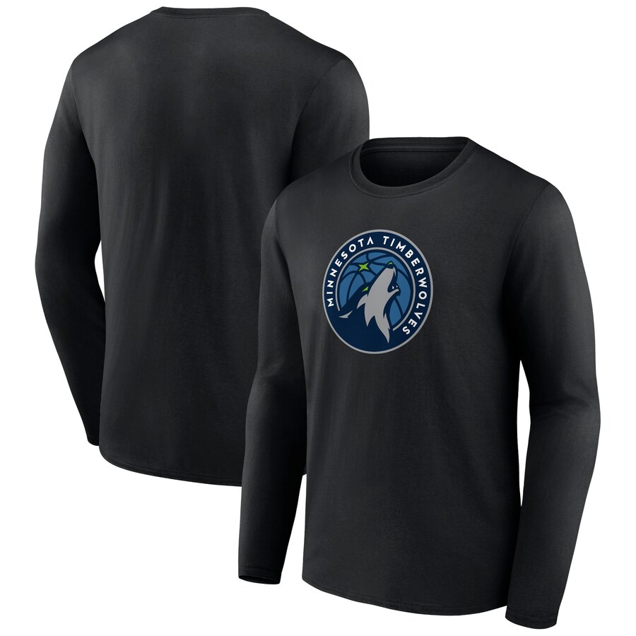 Men's Minnesota Timberwolves Black Primary Team Logo Long Sleeve T-Shirt - Puhuasuan