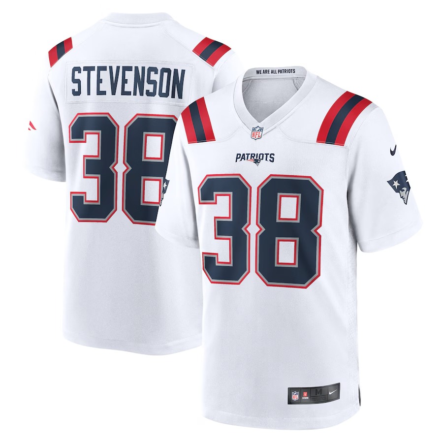 Men's New England Patriots Rhamondre Stevenson Nike White Game Player Jersey - Puhuasuan