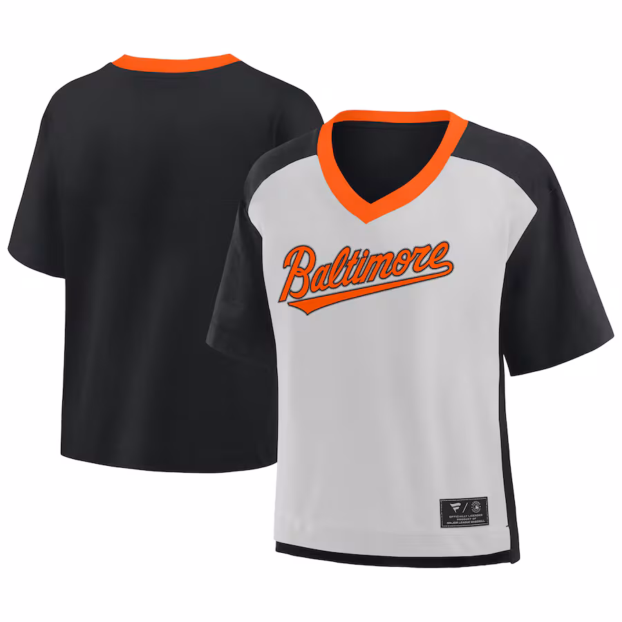 Men's Baltimore Orioles Fanatics Black/Graphite Oversized Race To Win V-Neck T-Shirt - Puhuasuan