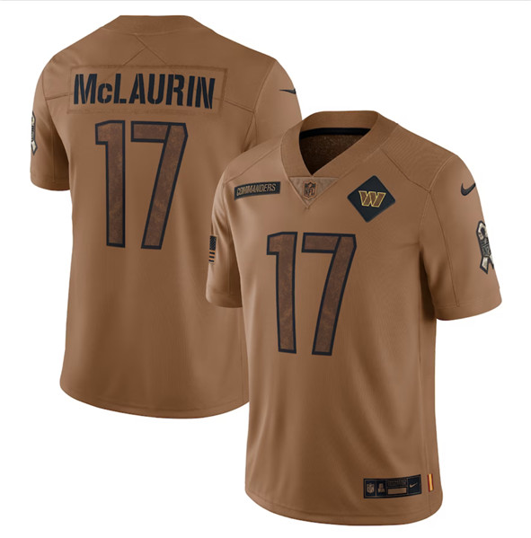 Men's Washington Commanders #17 Terry McLaurin 2023 Brown Salute To Service Limited Football Stitched Jersey - Puhuasuan