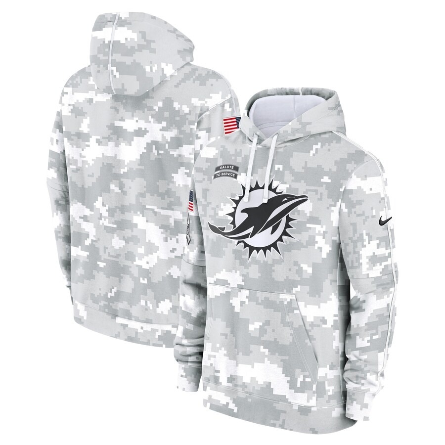 Men's Miami Dolphins Nike Arctic Camo 2024 Salute to Service Club Fleece Pullover Hoodie - Puhuasuan
