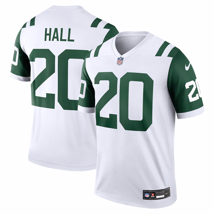 Men's New York Jets Breece Hall Nike White Classic Alternate Legend Jersey - Puhuasuan
