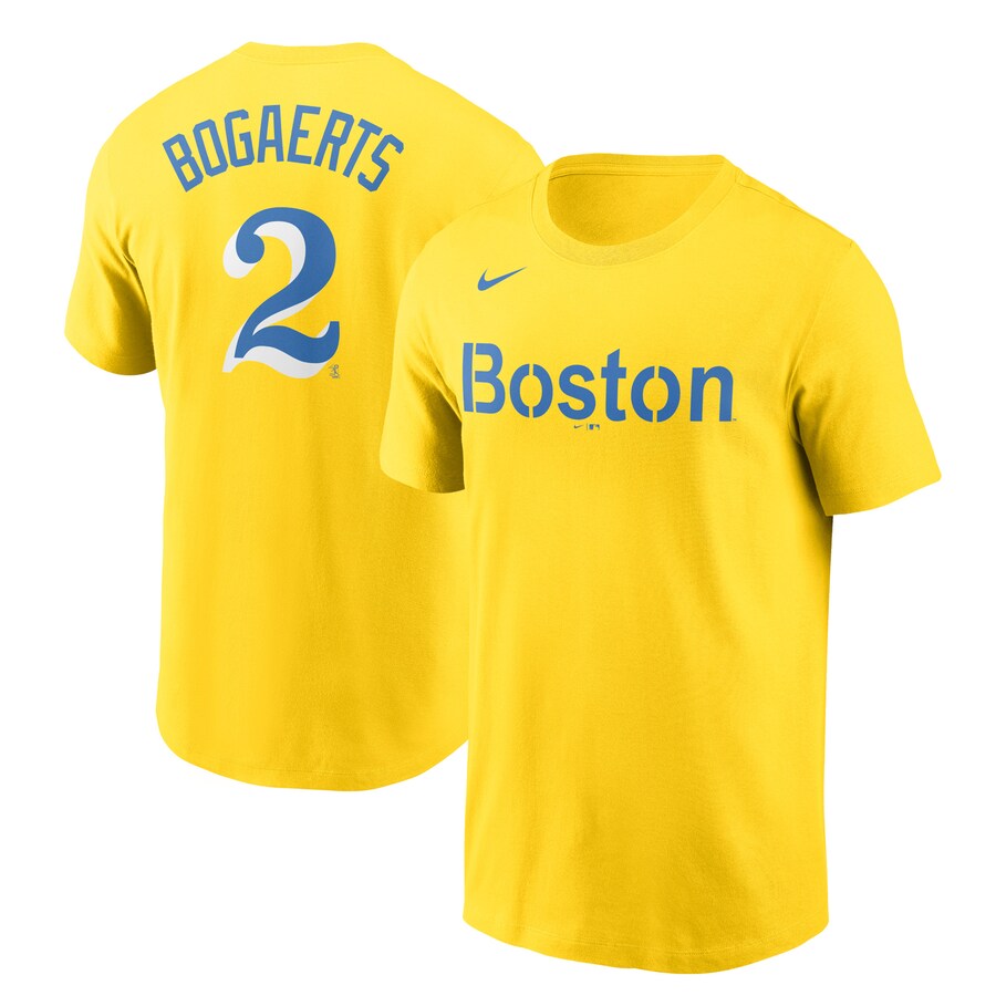 Men's Boston Red Sox Xander Bogaerts Nike Gold City Connect Name & Number T-Shirt - Puhuasuan