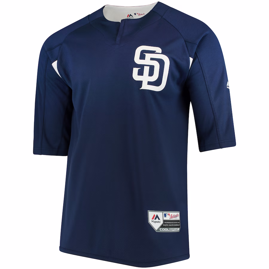 Men's San Diego Padres Majestic Navy/White Authentic Collection On-Field 3/4-Sleeve Batting Practice Jersey - Puhuasuan