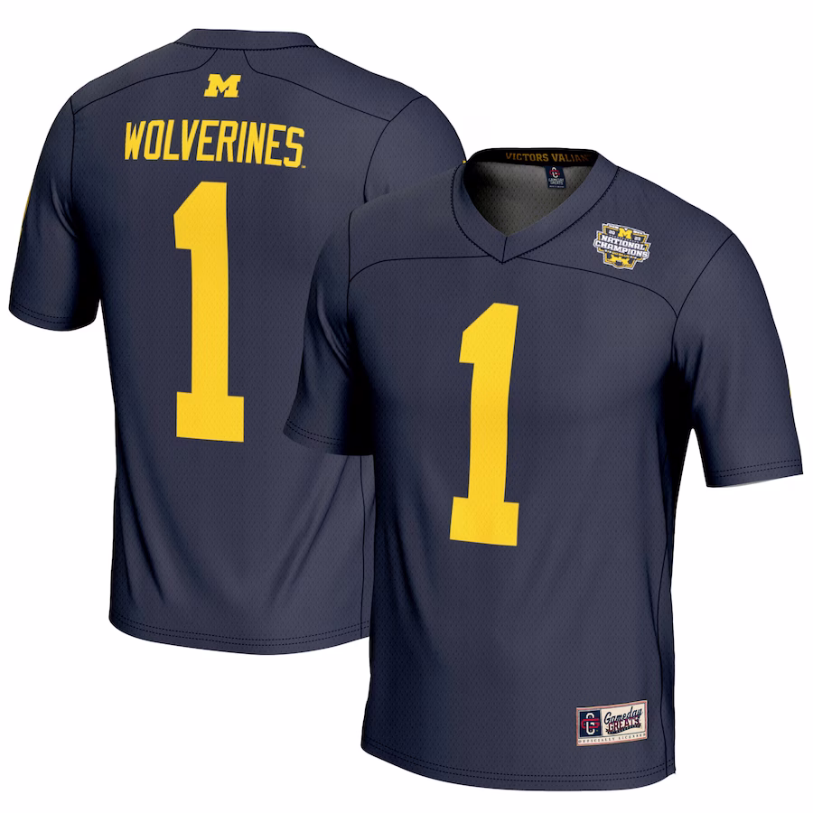 #1 Michigan Wolverines GameDay Greats Youth College Football Playoff 2023 National Champions Lightweight Fashion Jersey - Navy - Puhuasuan