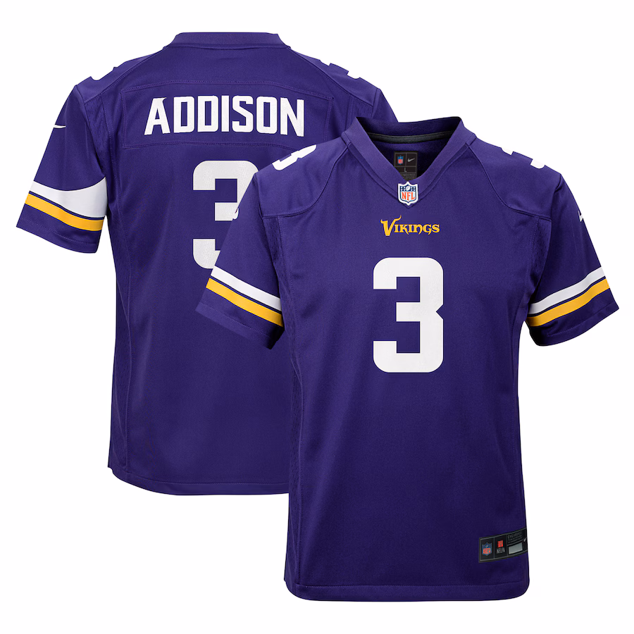 Youth Minnesota Vikings Jordan Addison Nike Purple Team Player Game Jersey - Puhuasuan