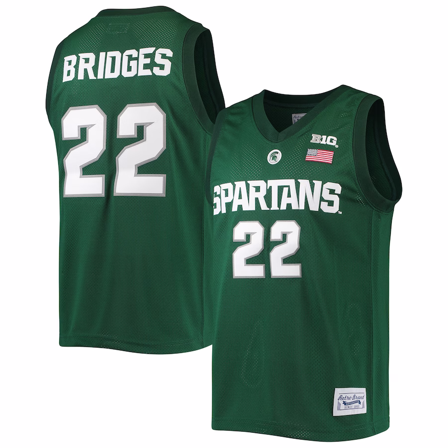 Miles Bridges Michigan State Spartans Original Retro Brand Alumni Commemorative Classic Basketball Jersey - Green - Puhuasuan
