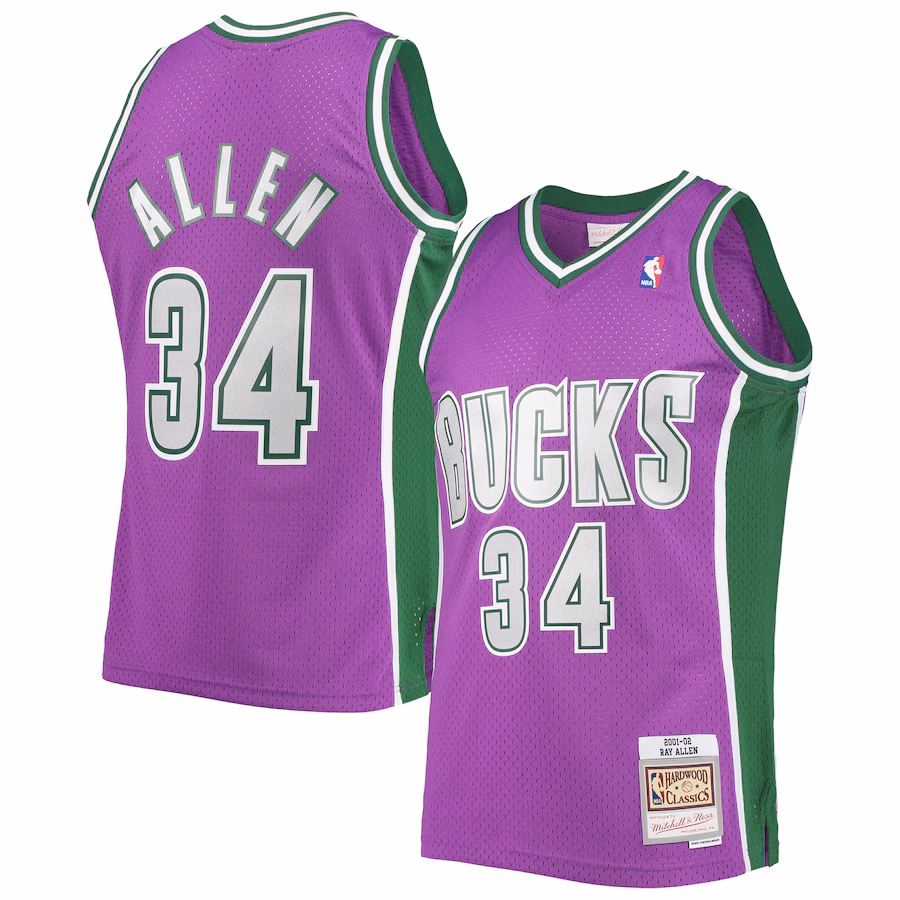Men's Milwaukee Bucks Ray Allen Mitchell & Ness Purple 2001/02 Hardwood Classics Swingman Jersey - Puhuasuan