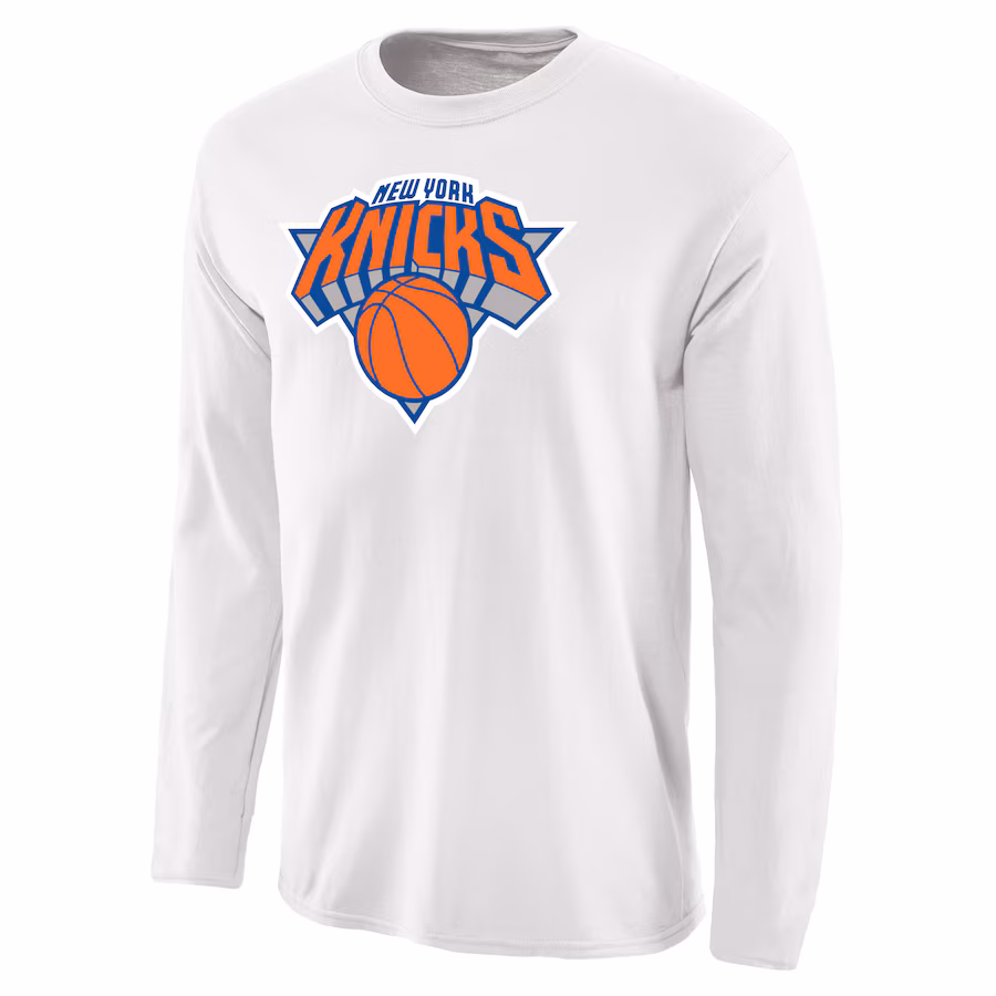 Men's New York Knicks White Primary Logo Long Sleeve T-Shirt - Puhuasuan
