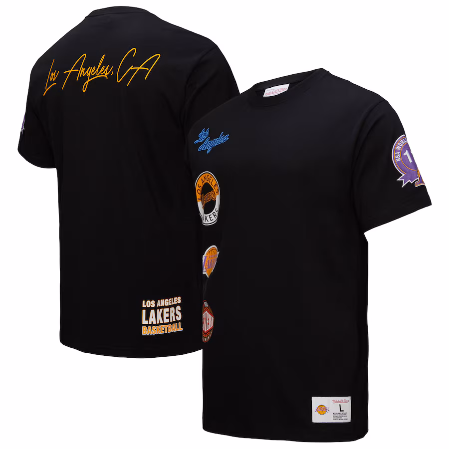 Men's Los Angeles Lakers Black Black Out Collection Vintage Premium T-Shirt - Puhuasuan