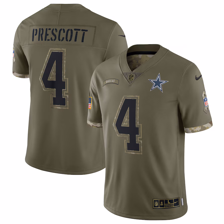 Youth Dallas Cowboys Dak Prescott Nike Olive 2022 Salute To Service Player Limited Jersey - Puhuasuan